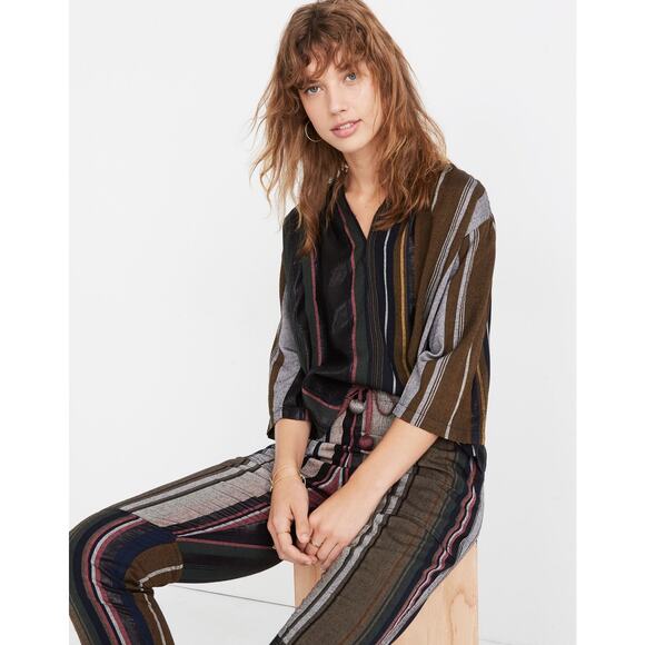 Apiece Apart Striped Agata Boho 3/4 Sleeve Shirred Top - Picture 1 of 11